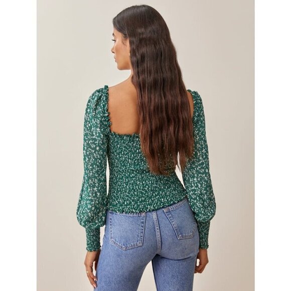 💕REFORMATION💕 Pinto Top ~ Parsley Green Floral Print Medium NWOT - Picture 5 of 12